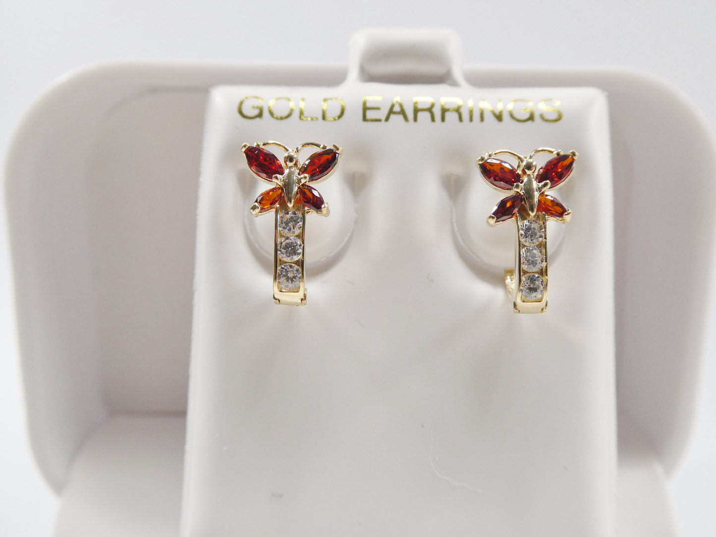 real 10k solid yellow gold birthstone color butterfly French back earrings