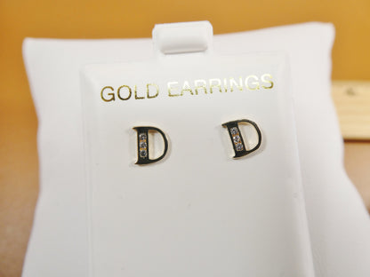 10K Real Solid Yellow Gold Alphabet Initial Push Back Stud Earrings