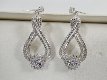 Real 925 Sterling Silver Micro Pave Setting 14k White Gold Color Finish Drop Earrings