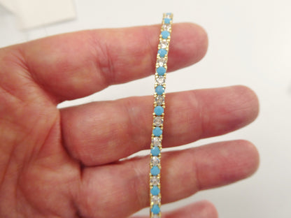3mm 7 Inch Turquois Tennis Bracelet Real 925 Sterling Silver