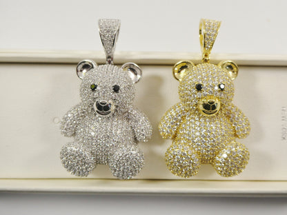 Real 925 Sterling Silver Teddy Bear Pendent and 2mm 20 Inch Moon Cut Chain