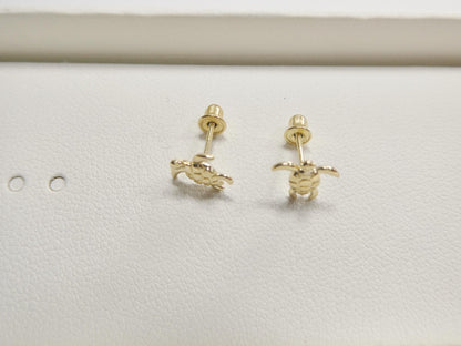 Real 10k Solid Yellow Gold Turtle Screw Back Post Earrings