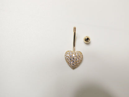 14k Real Solid Yellow Gold Heart Belly Button Ring Piercing