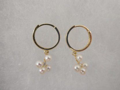 10k Real Yellow Gold Pearl Dangle Plain Huggie Earrings