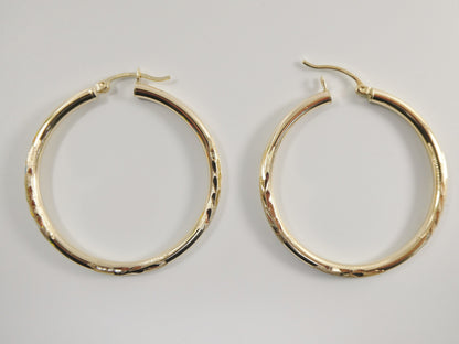 10k Real Solid Yellow Gold Dioamond Cut Hoop Earring