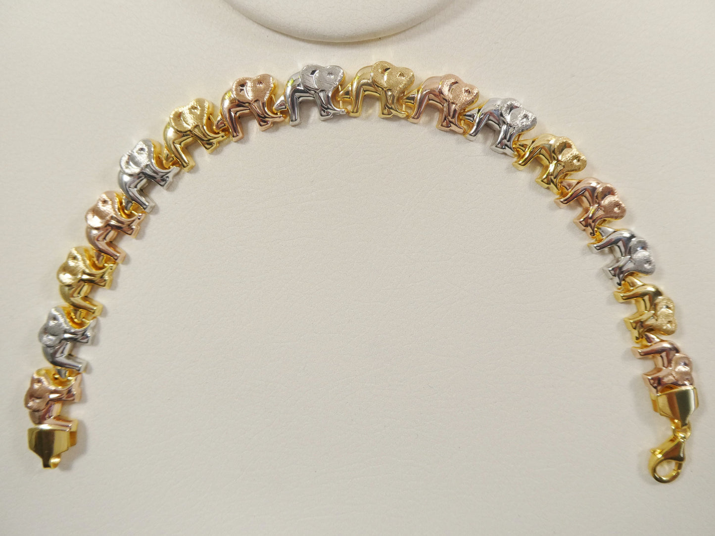 6.5 /7/ 8/ 10 inch tri color elephant bracelet 14k gold color tone over real 925 sterling silver