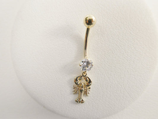 14k real solid yellow gold scorpion dangling belly button ring piercing