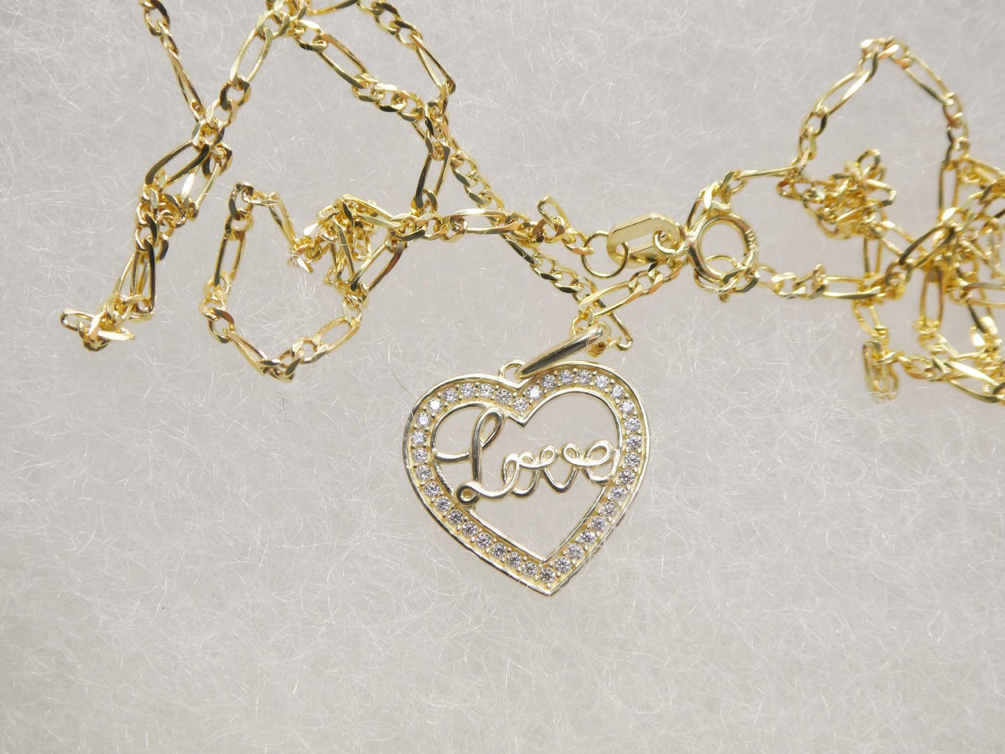 10k real solid yellow gold 18 inch solid figaro chain and love heart pendent