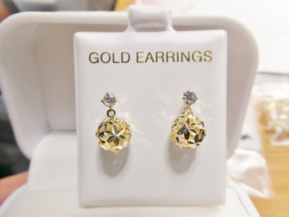 Real 10k Solid Yellow Gold Ball Drop Push Post Earrings