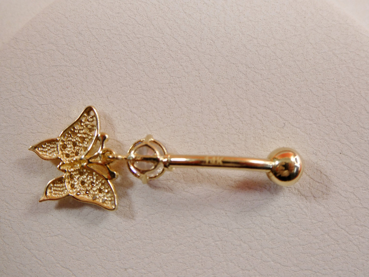 14k real solid yellow gold dangling butterfly belly button ring piercing