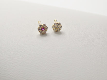 14k Real Solid Yellow Gold Round Flower Stud Nose Ring