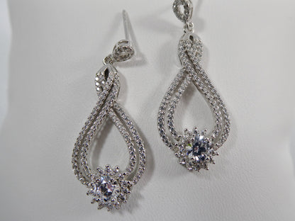 Real 925 Sterling Silver Micro Pave Setting 14k White Gold Color Finish Drop Earrings
