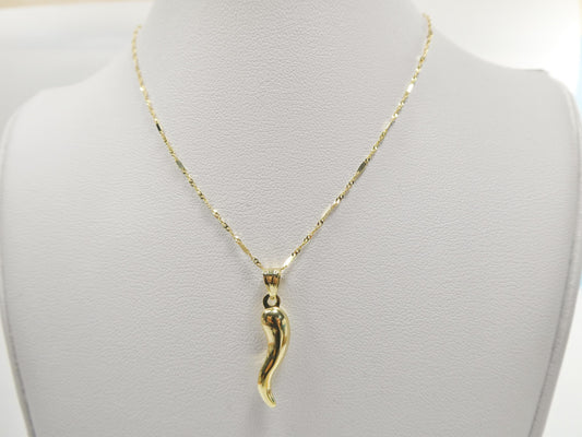 14k real solid yellow gold horn pendent and flat cable necklace