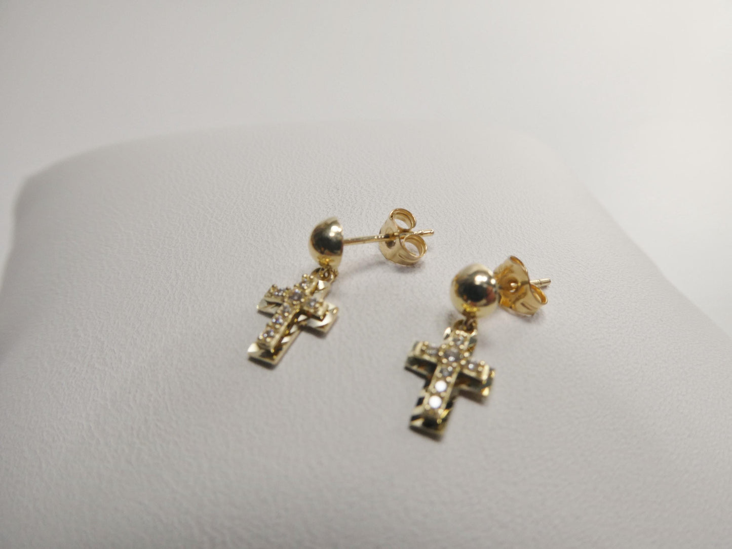 real 10k solid yellow gold cross dropping push post earrings