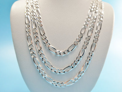 Real 925 Sterling Silver 4mm Italian Concave Figaro Solid Chain Lobster Lock Clasp