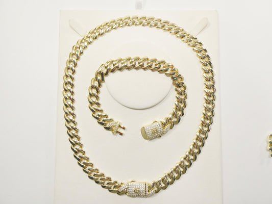 14k gold filled 12mm Monaco Cuban necklace set
