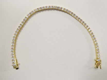 Real 925 Sterling Silver 2.5MM 6.5 INCH Tennis Bracelet 14k Yellow Gold Finish