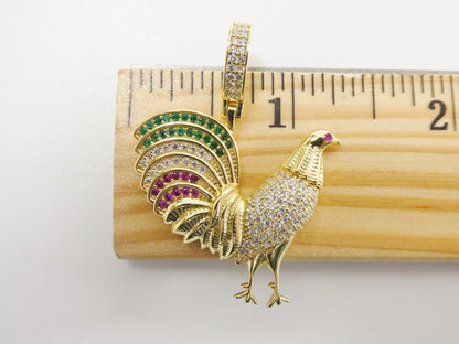 Real 925 Sterling Silver Colorfully Large Rooster Pendent
