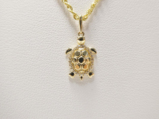 14k real solid yellow gold turtle pendent and rope necklace
