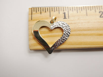 14k Real Solid Yellow Gold Two Tone Heart Pendent and Robe Necklace