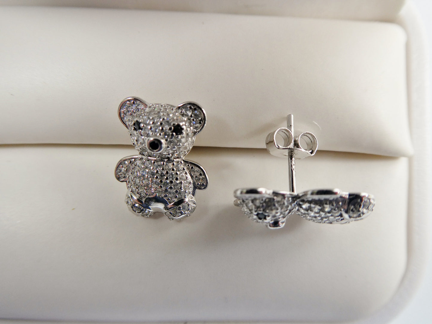 real 925 sterling silver small teddy bear push post earring