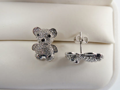 Real 925 Sterling Silver Small Teddy Bear Push Post Earring