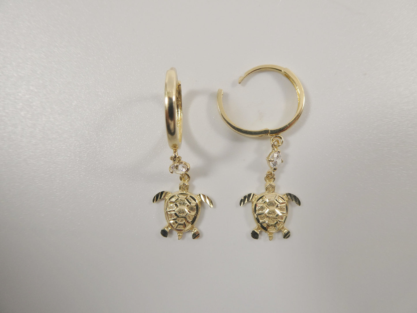 10k real yellow gold turtle dangle plain huggie earrings