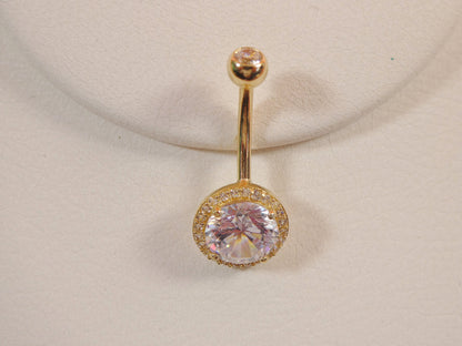 14k Real Solid Yellow Gold Large Stone Belly Button Ring Piercing