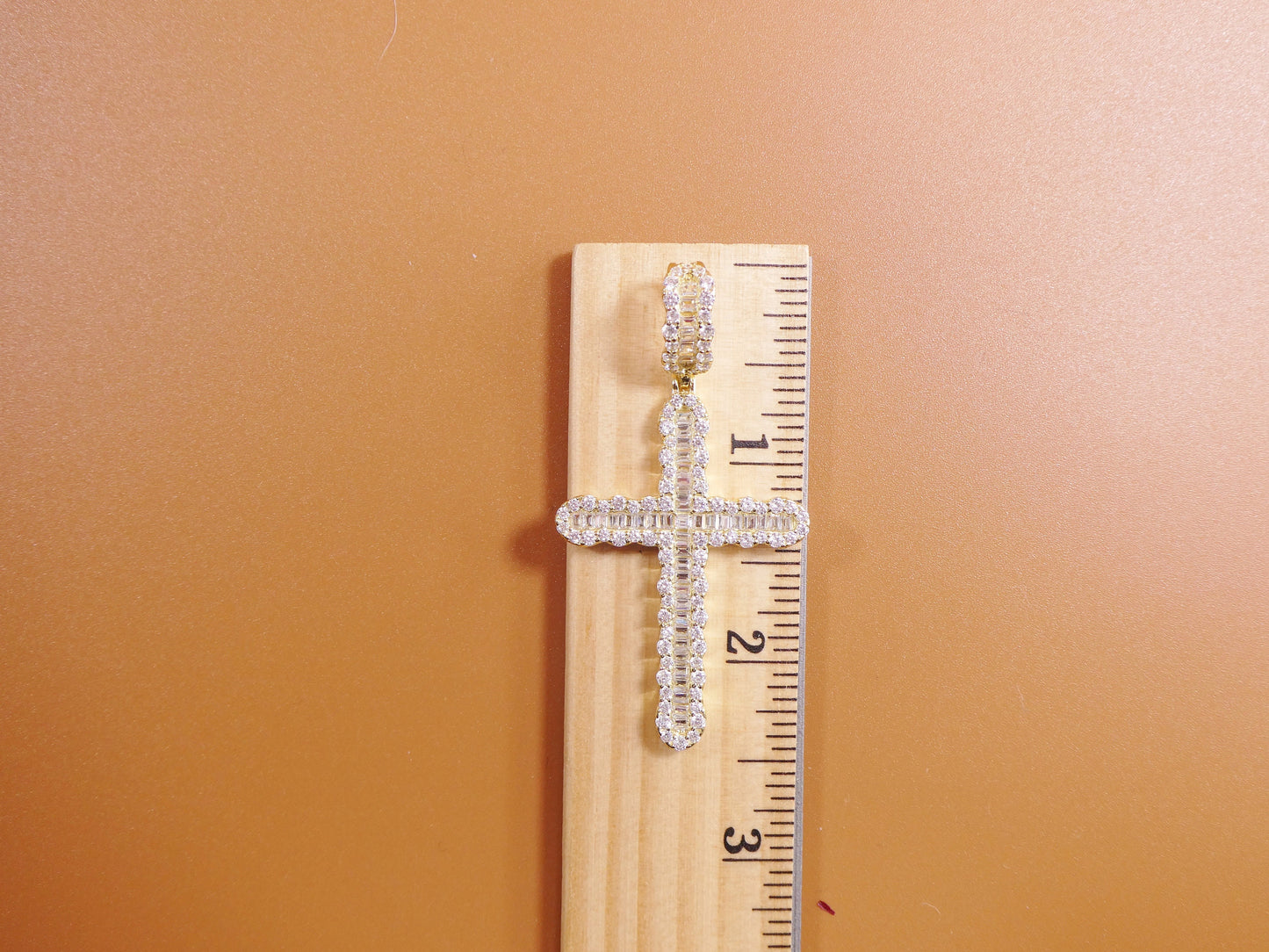 14k Gold Tone Sterling Silver Cross Pendant - 24 Inch Cuban Chain