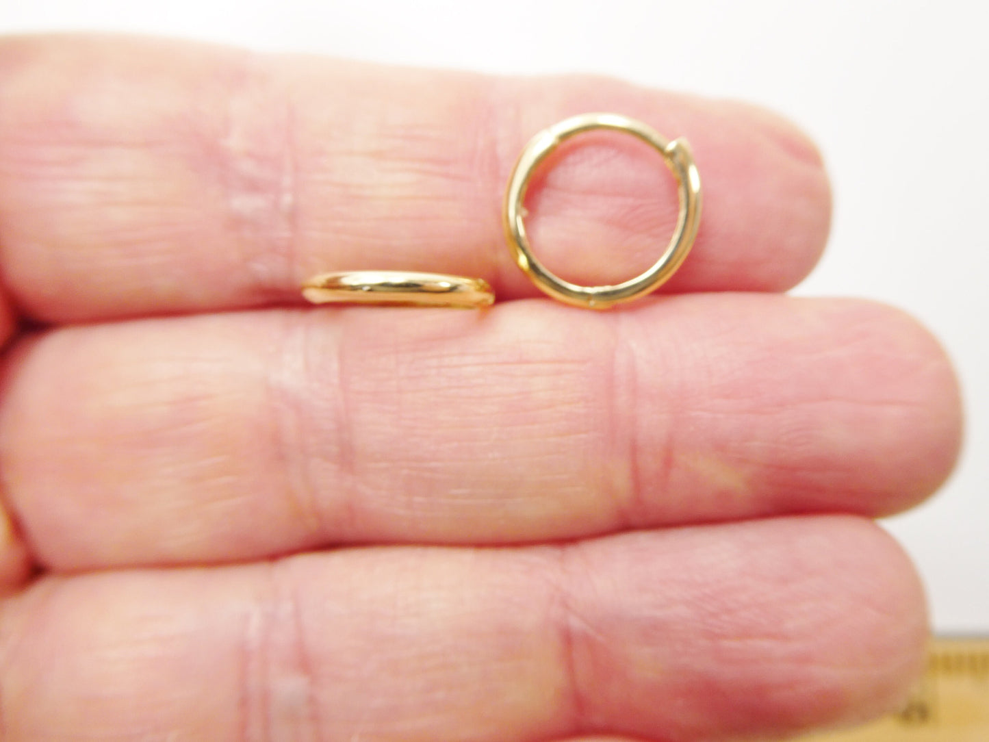 real 10k solid yellow gold 13mm plain hoop huggie earrings