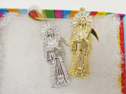 Real 925 Sterling Silver Large Santa Muerte Pendent Charm