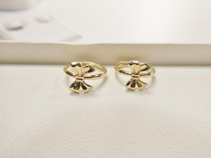 Real 10k Solid Yellow Gold Designer Bow Hoop Huggie Earrings