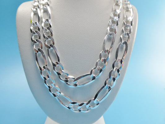 real 925 sterling silver 7.5mm Italian concave figaro solid chain lobster lock clasp