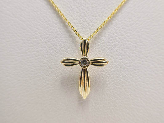 14k real solid yellow gold cross pendent and cable necklace