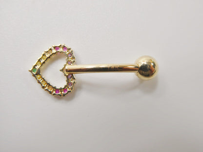14k Real Solid Yellow Gold Rainbow Heart Belly Button Ring Piercing