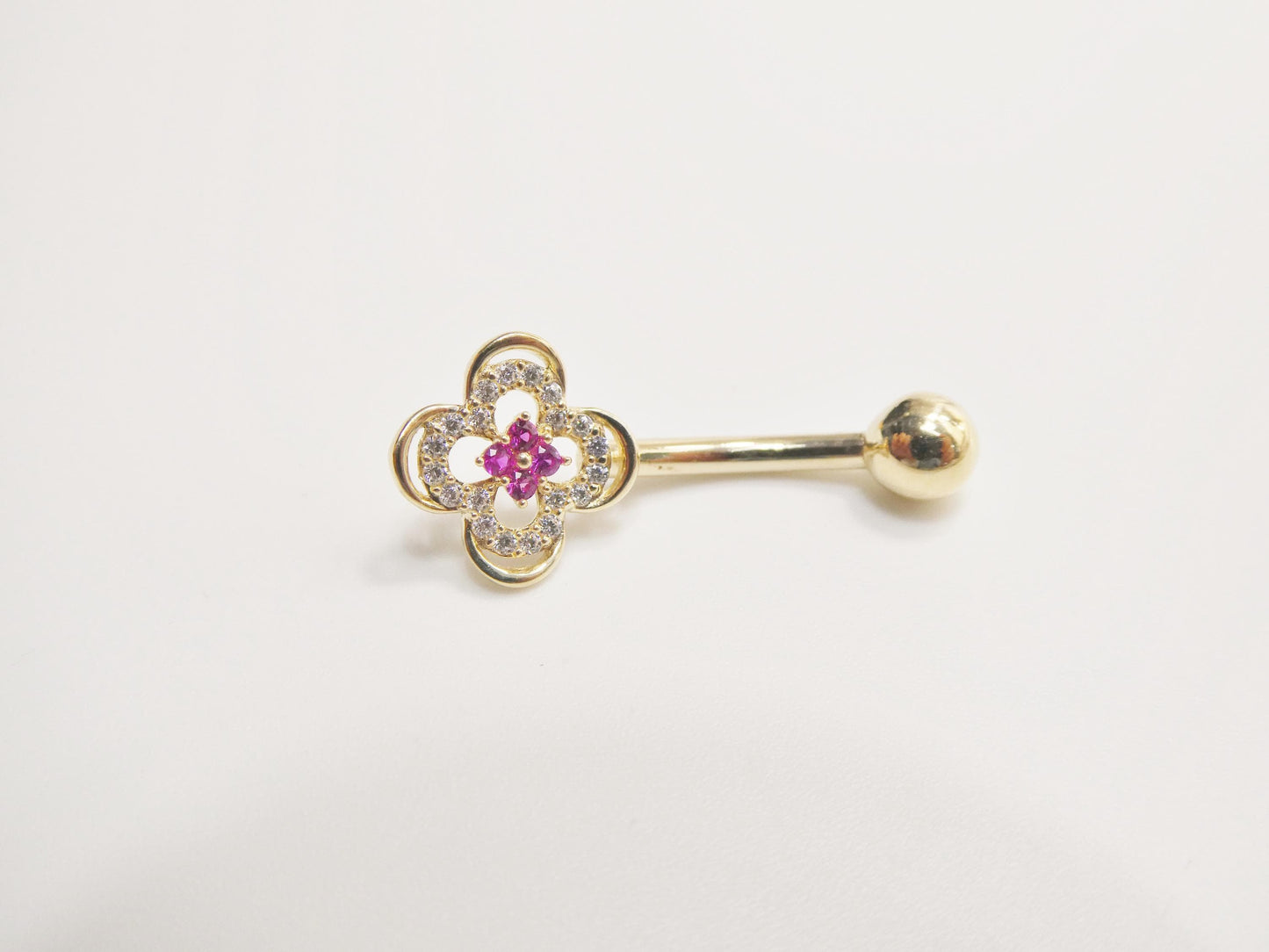 14k real solid yellow gold flower belly button ring piercing