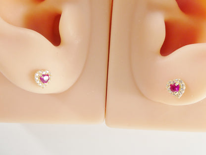 10k Real Solid Yellow Gold Screw Back Children Birth Stone Earrings Heart Shape