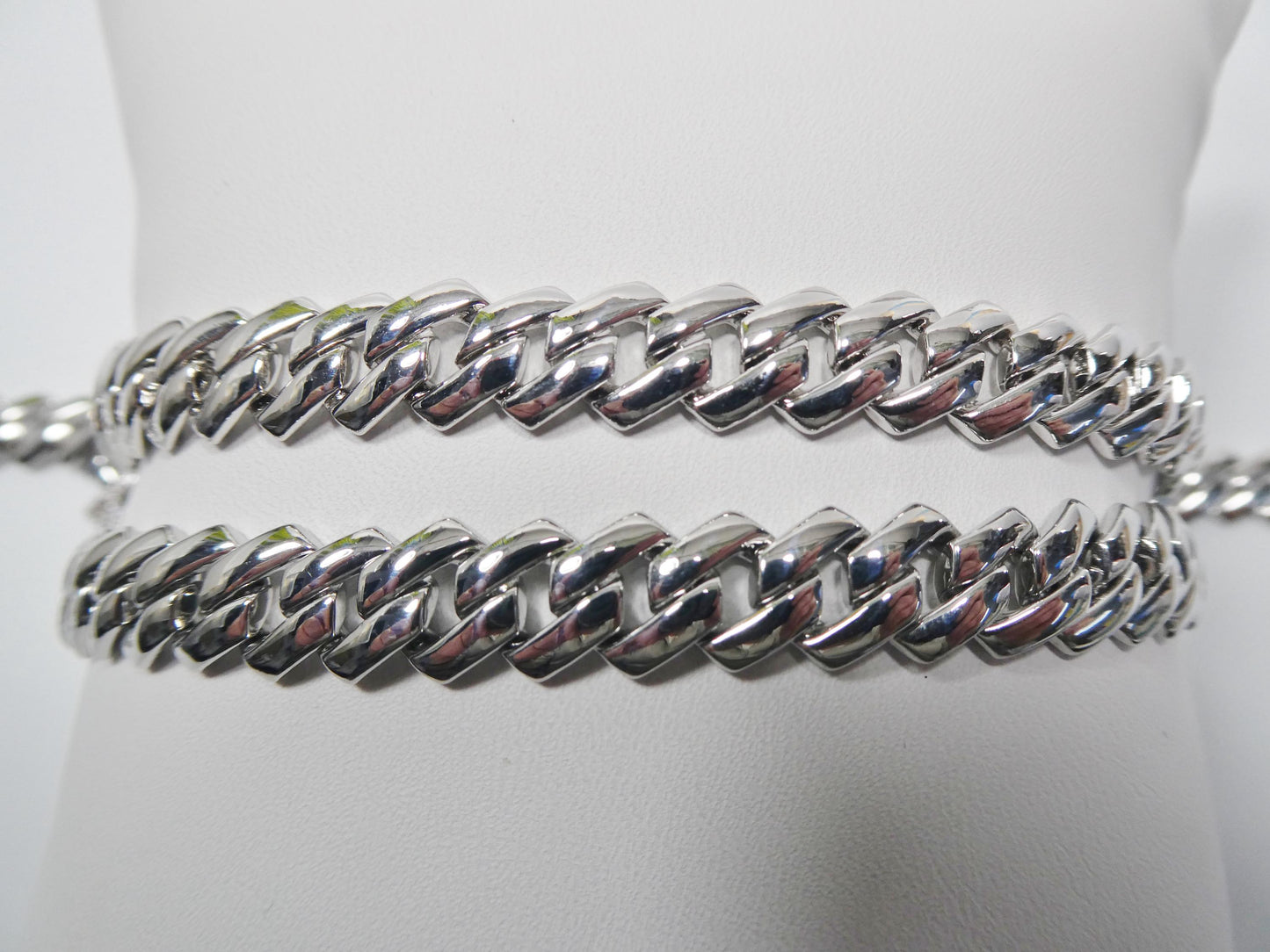 Monaco Cuban necklace brass rhodium plated 14k white gold filled 9mm