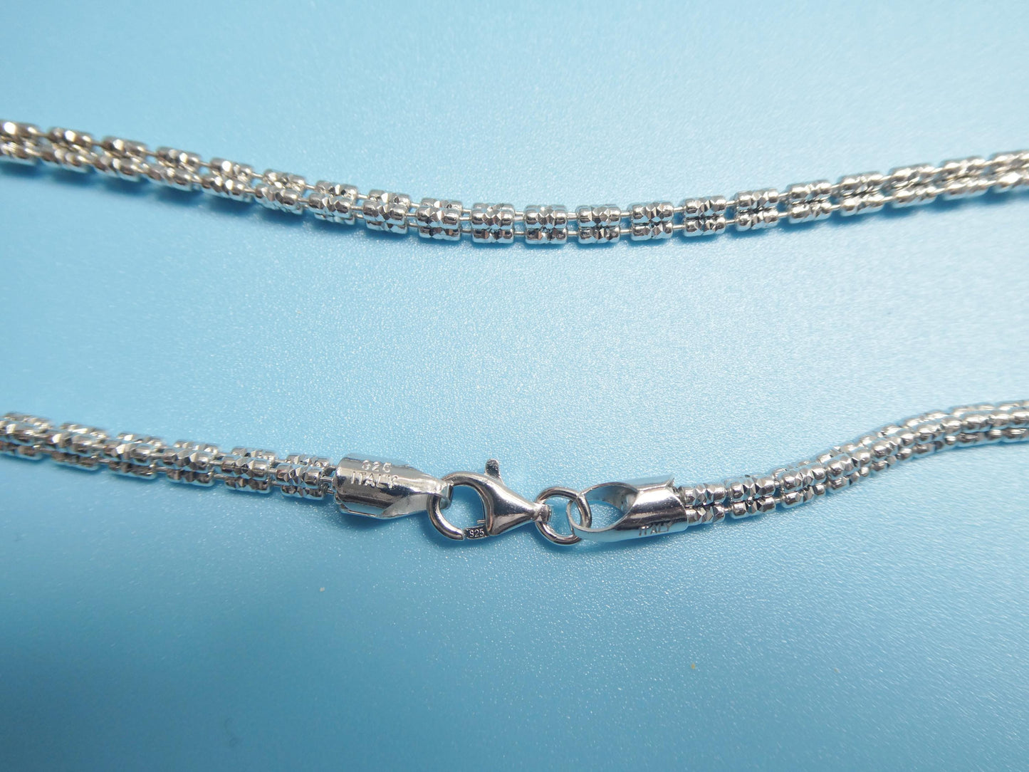 real 925 sterling silver 3 line diamond cut ice link chain necklace
