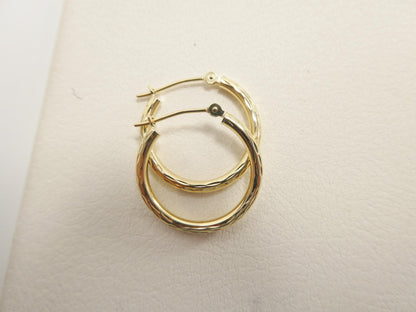 10k Real Solid Yellow Gold 2mm Tube Diamond Cut Hoop Earrings