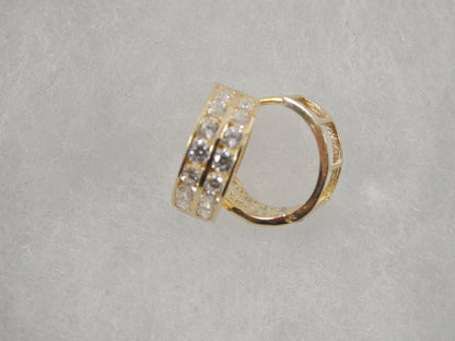 Real 10k Solid Yellow Gold 2 Line Prong Setting Huggie Hoop 13mm Earrings