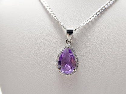 Real 925 Sterling Silver 18 Inch Flat Chain and Genuine <ystic Teardrop Pendent Charm