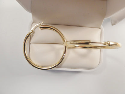 Real 10k Solid Yellow Gold Plain High Polish 40mm Hoop Huggie Earrings