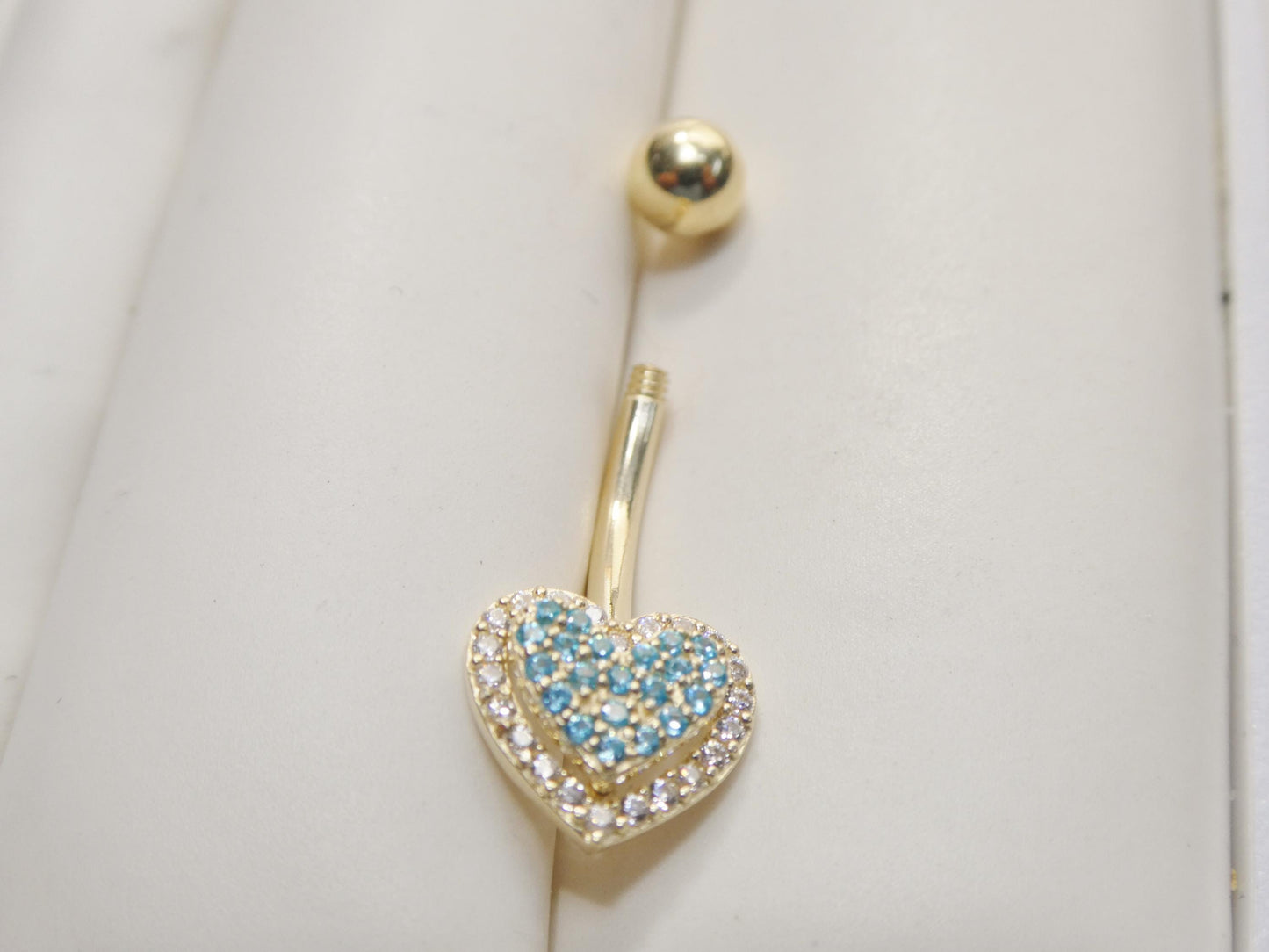 14k real solid yellow gold heart belly button ring piercing