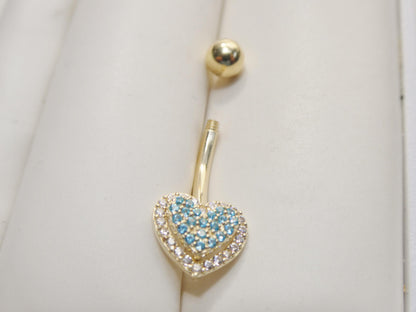 14k Real Solid Yellow Gold Heart Belly Button Ring Piercing
