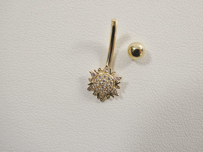 14k Real Solid Yellow Gold Sun Belly Button Ring Piercing