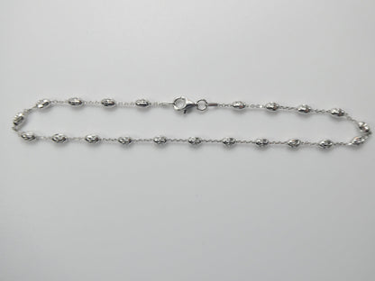 Real 925 Sterling Silver 10 Inch Cable Chain Bead Anklet 14k White Gold Finish