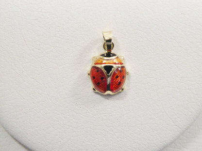 14k Real Solid Yellow Gold Small Enamel Lady Bug Charm Pendent