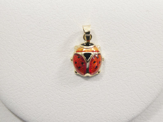 14k real solid yellow gold small enamel lady bug charm pendent