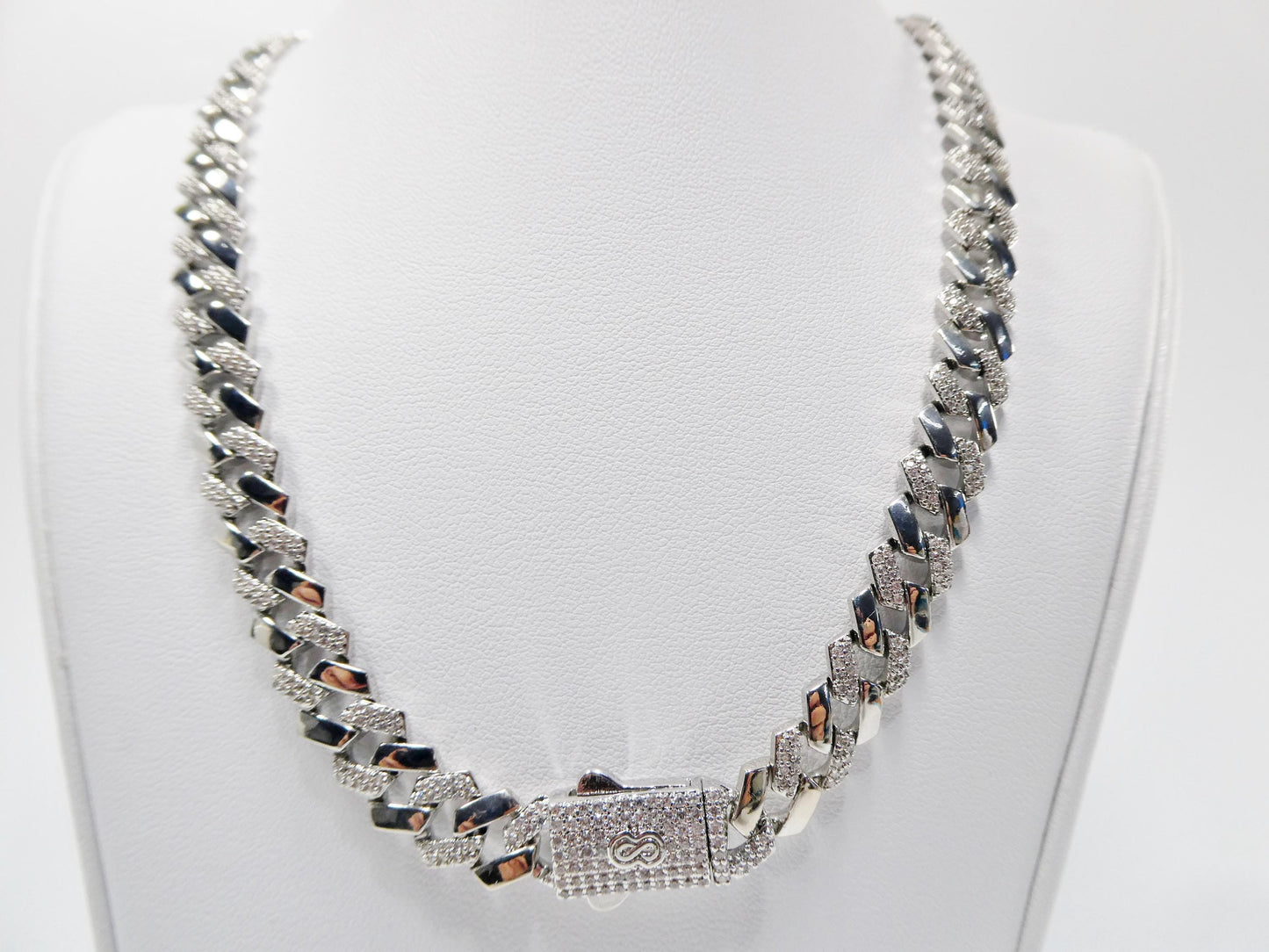 Monaco Cuban necklace brass rhodium plated 14k white gold filled 9mm